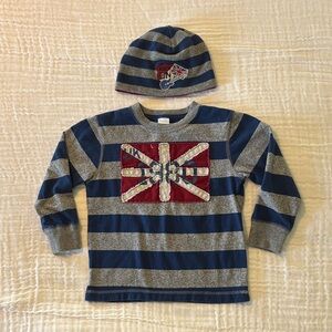 Gymboree Boys Striped Pullover UK Union Jack Appliqué with Matching Hat